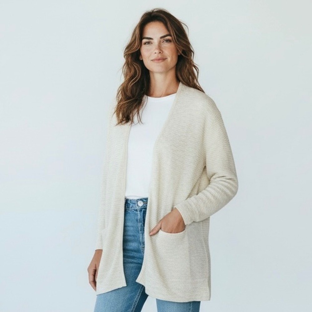 Madewell Cream Ribbed Knit Long Sleeve Open Front‎ Cardigan Sweater XS